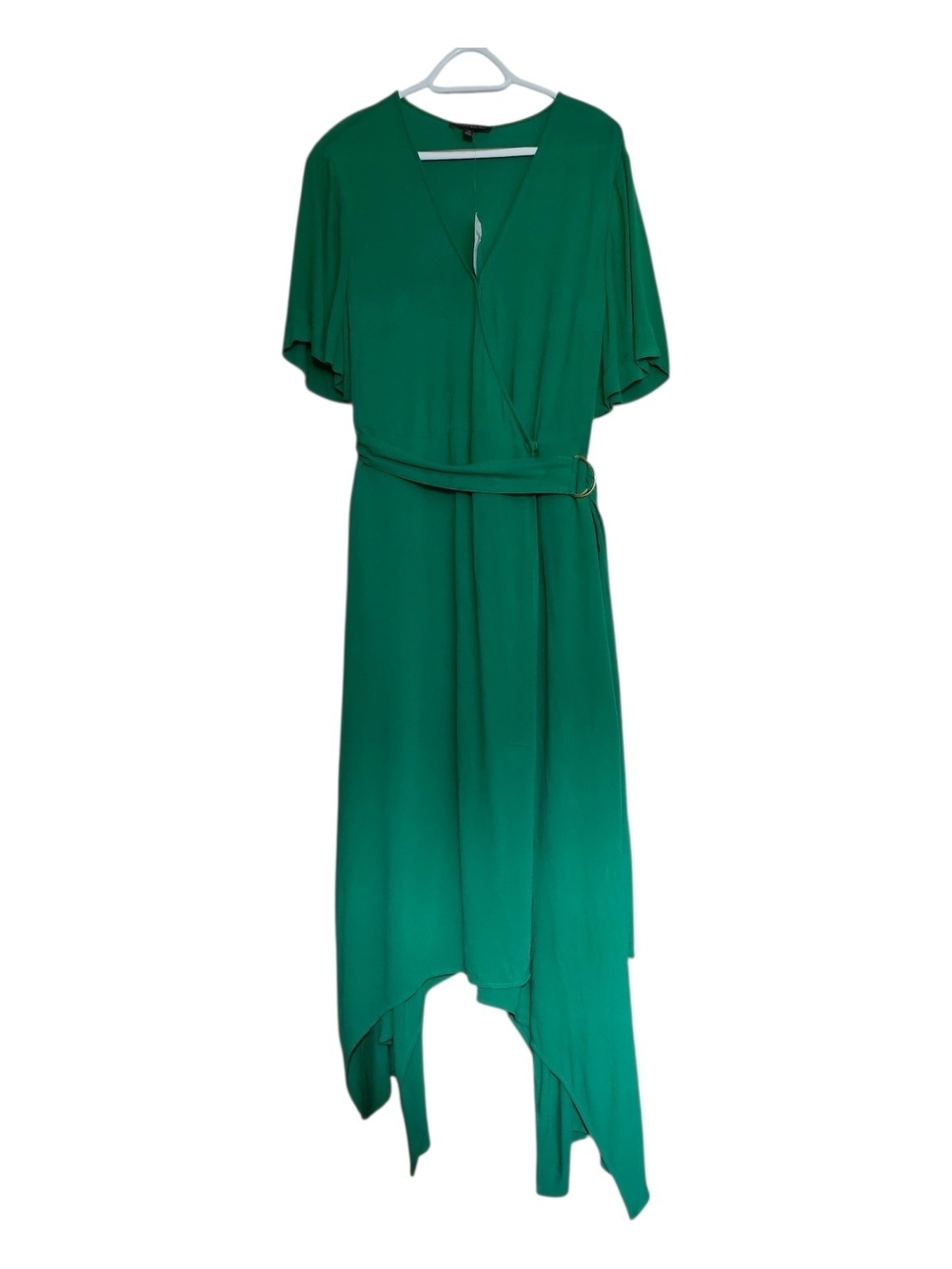 Banana Republic Solid Green V-Neck Handkerchief Hem Wrap Dress Size 12